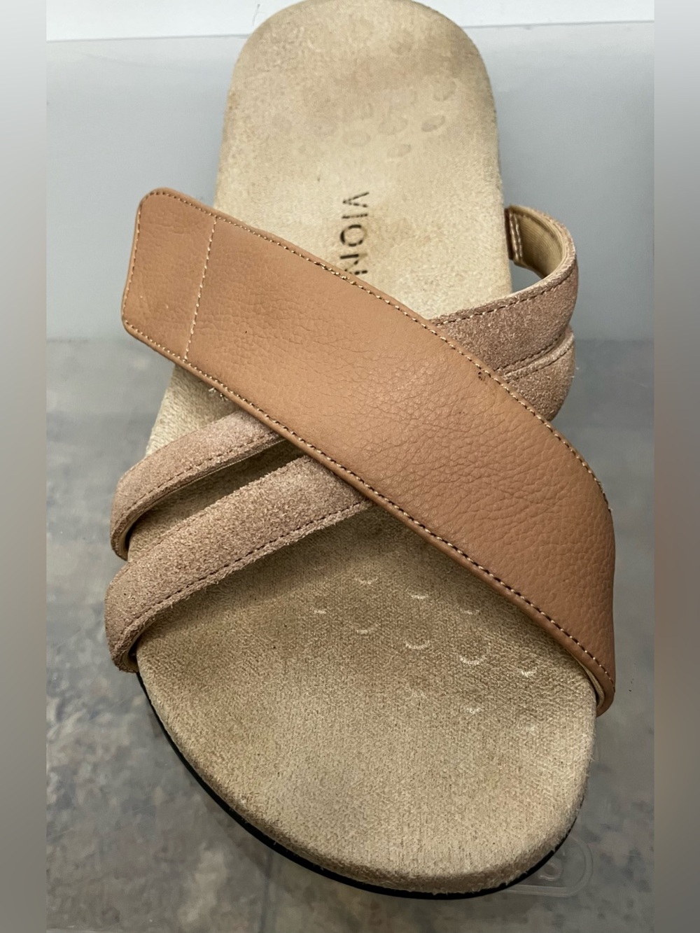 Vionic Zarie Sandals Women's 8 Leather Slide Strap Tan Macaroon - Picture 4 of 9